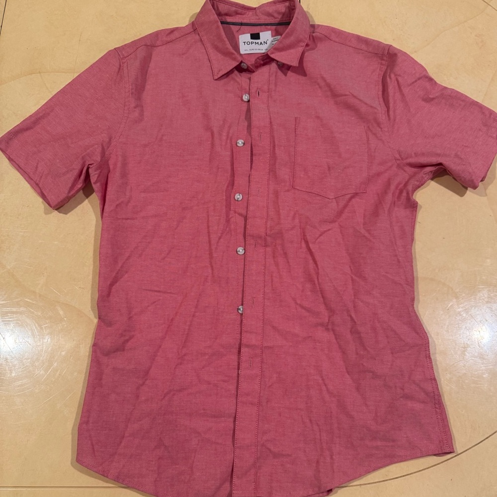 Topman Men’s Muscle Fit Shirt Size L Short Sleeve Button Up Brick red